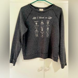 Coffee lovers grey sweatshirt (small) - different types of cute coffee doodles.